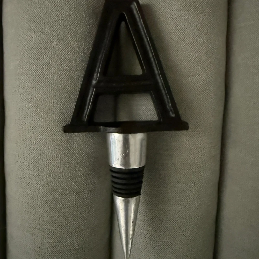 Pottery Barn Letter A Black Silver Wine Stopper Entertaining Details Decor Host